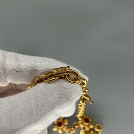 CHANEL (シャネル) ヴィンテージ グリポア カラーストーン フラワー ロングチェーン ネックレス