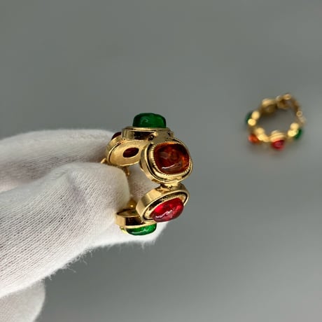 CHANEL (シャネル) ヴィンテージ カラーストーン グリポア サークル イヤリング