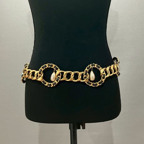 CHANEL (シャネル) ヴィンテージ レザー パール サークル チェーンベルト