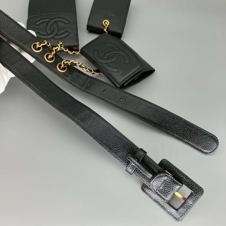 CHANEL (シャネル) ヴィンテージ キャビアスキン マルチポーチ ココマーク ベルト