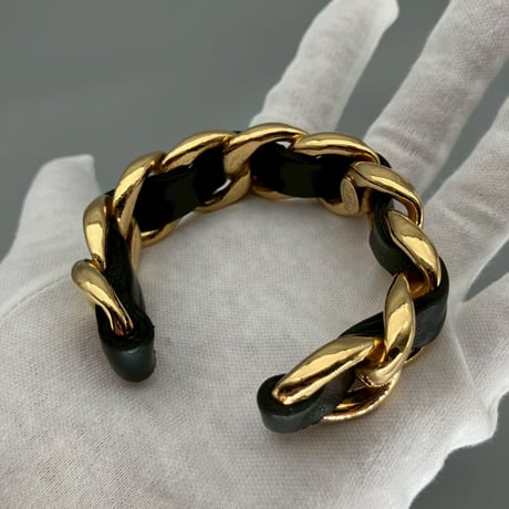 CHANEL (シャネル) ヴィンテージ レザー チェーン ブレスレット バングル