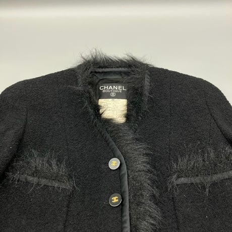 CHANEL (シャネル) ヴィンテージ ツイード ファー ココボタン ジャケット