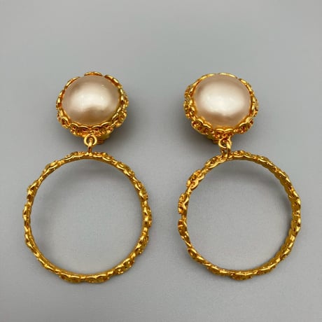 CHANEL (シャネル) ヴィンテージ ココマーク パール サークル スイング イヤリング