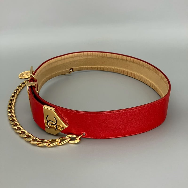 シャネル　ココマーク　ベルト　ヴィンテージ　ワインレッド CHANEL (シャネル) ヴィンテージ ココマーク ロゴ チェーン ベルト