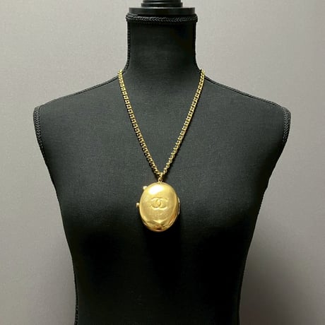 CHANEL (シャネル) ヴィンテージ ロケットペンダント ココマーク レザーチェーン ネックレス