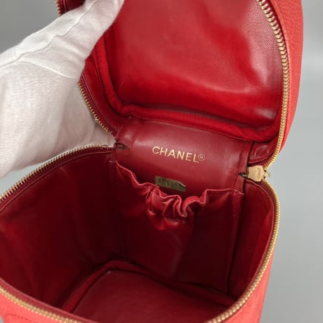 CHANEL (シャネル) ヴィンテージ デカココ ココマーク キャビアスキン レッド バニティ ハンドバッグ