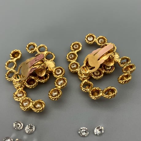 CHANEL (シャネル) ヴィンテージ デカココ ココマーク ラインストーン パール イヤリング