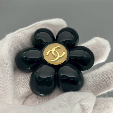 CHANEL (シャネル) ヴィンテージ カメリア ココマーク ブラック ブローチ