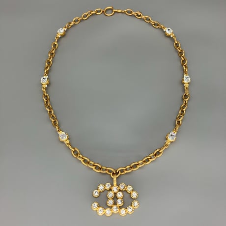 CHANEL (シャネル) ヴィンテージ ラインストーン デカココ ココマーク ロングチェーン ネックレス