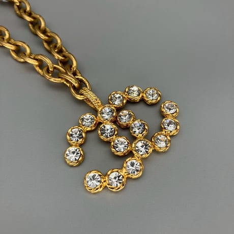 CHANEL (シャネル) ヴィンテージ ラインストーン デカココ ココマーク ロングチェーン ネックレス