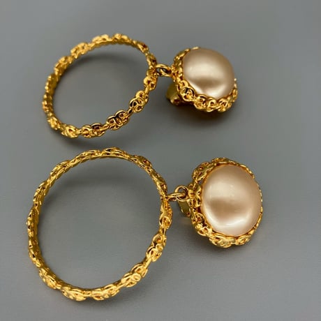 CHANEL (シャネル) ヴィンテージ ココマーク パール サークル スイング イヤリング