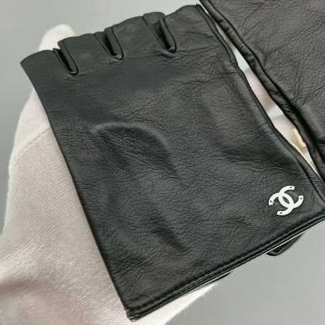 CHANEL (シャネル) ヴィンテージ ロゴ ココマーク レザー 手袋 グローブ