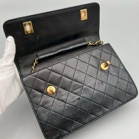 CHANEL (シャネル) ヴィンテージ ダブルターンロック ココマーク ラムスキン ハンドバッグ ショルダーバッグ