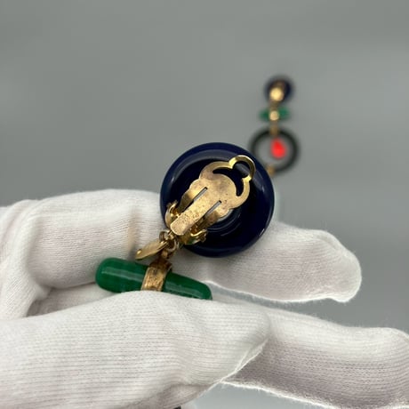 CHANEL (シャネル) ヴィンテージ カラーストーン グリポア ラウンド スイング イヤリング