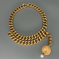 CHANEL (シャネル) ヴィンテージ マドモアゼル ココマーク メダル パール 2連チェーン ネックレス
