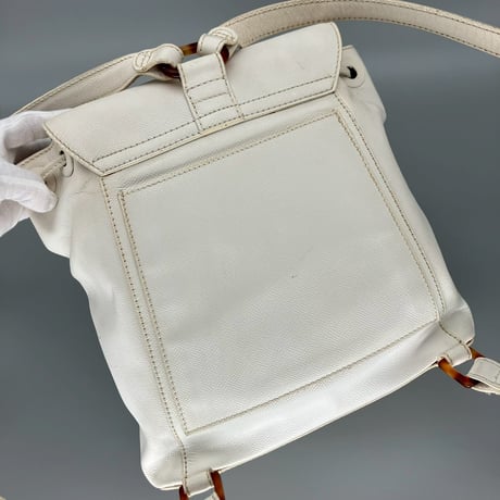 CHANEL (シャネル) ヴィンテージ べっ甲 ターンロック ココマーク ホワイト リュックサック バックパック