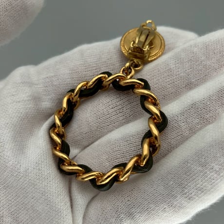CHANEL (シャネル) ヴィンテージ クローバー 四葉 レザー スイング イヤリング