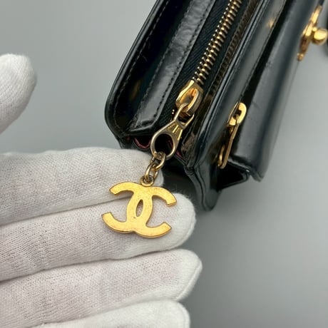 CHANEL (シャネル) ヴィンテージ ターンロック ココマーク レザー クラッチバッグ ハンドバッグ