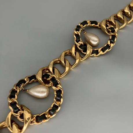 CHANEL (シャネル) ヴィンテージ レザー パール サークル チェーンベルト