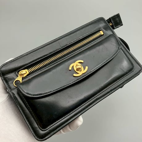 CHANEL (シャネル) ヴィンテージ ターンロック ココマーク レザー クラッチバッグ ハンドバッグ