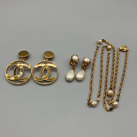 CHANEL (シャネル) ヴィンテージ ココマーク パール イヤリング ネックレス 3点セット
