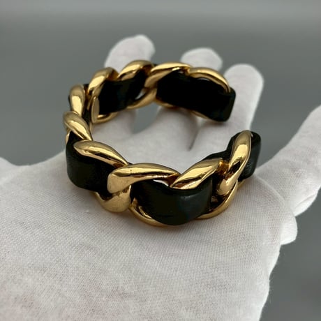 CHANEL (シャネル) ヴィンテージ レザー チェーン ブレスレット バングル