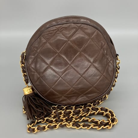 CHANEL (シャネル) ヴィンテージ ラムスキン ブラウン ラウンド ショルダーバッグ