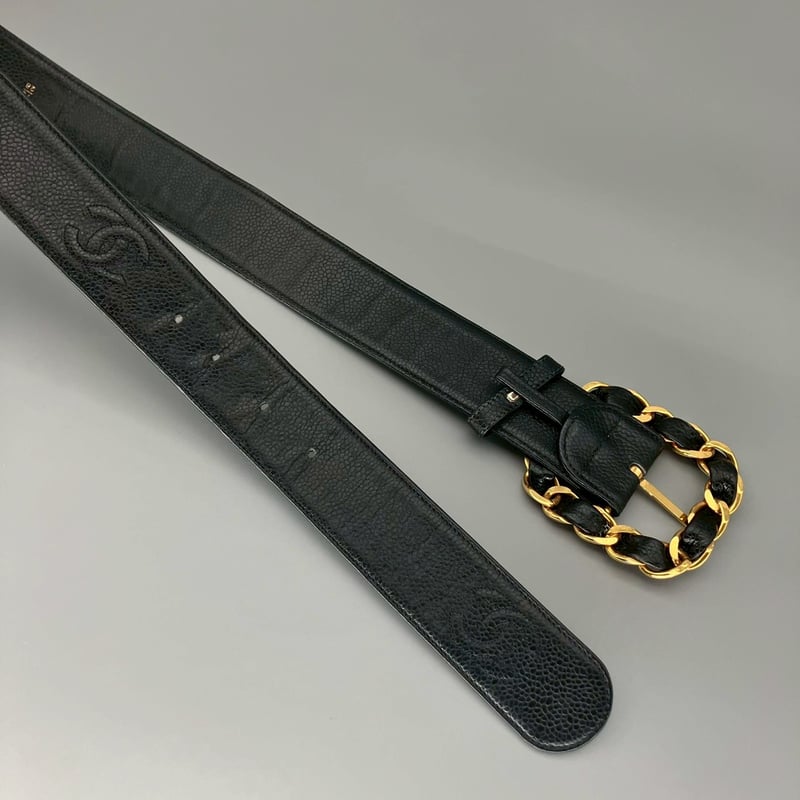 シャネル ココマーク ヴィンテージベルト キャビアスキン ブラック CHANEL (シャネル) ヴィンテージ キャビアスキン ココマーク ベルト