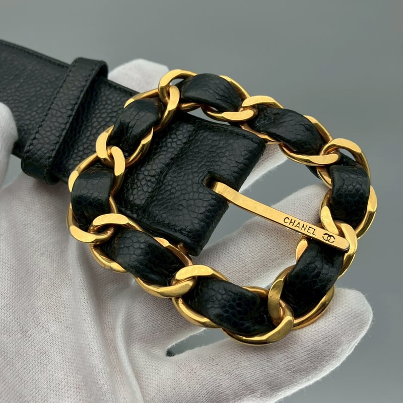 CHANEL (シャネル) ヴィンテージ キャビアスキン ココマーク ベルト