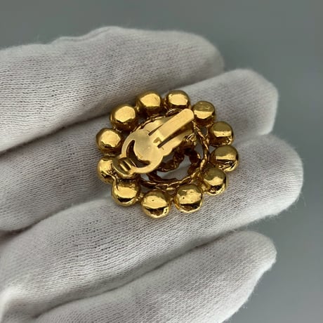 CHANEL (シャネル) ヴィンテージ ラインストーン ココマーク ラウンド イヤリング