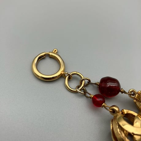 CHANEL (シャネル) ヴィンテージ カラーストーン グリポア ココマーク 二連チェーン ブレスレット