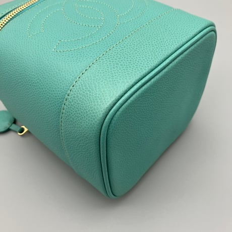 CHANEL (シャネル) ヴィンテージ デカココ ココマーク キャビアスキン グリーン バニティ ハンドバッグ