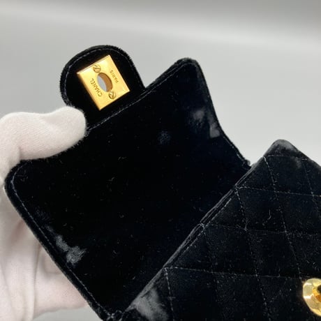CHANEL (シャネル) ヴィンテージ 親子バッグ マトラッセ ベロア ベルベット ターンロック ミニハンドバッグ