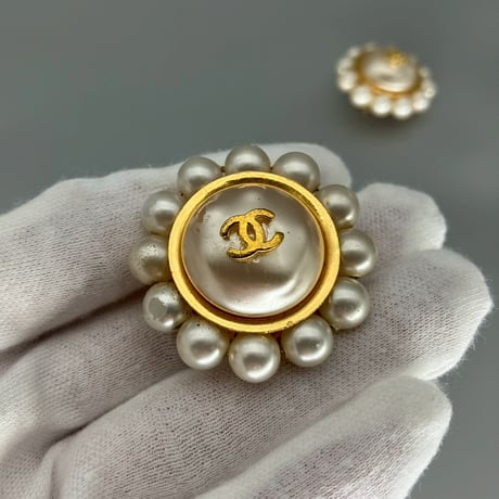 CHANEL (シャネル) ヴィンテージ ココマーク パール ラウンド イヤリング