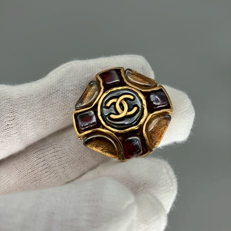 CHANEL (シャネル) ヴィンテージ カラーストーン グリポア ココマーク イヤリング