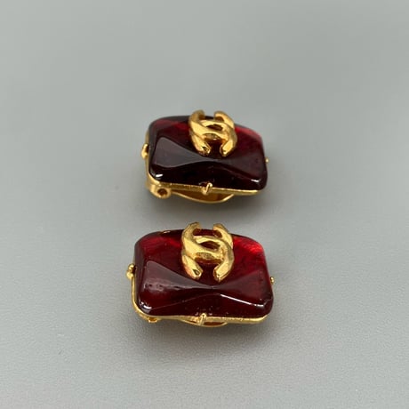 CHANEL (シャネル) ヴィンテージ カラーストーン グリポア ココマーク イヤリング