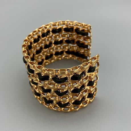 CHANEL (シャネル) ヴィンテージ レザー チェーン ブレスレット バングル