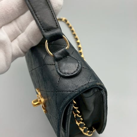 CHANEL (シャネル) ヴィンテージ ダブルターンロック ココマーク ラムスキン ハンドバッグ ショルダーバッグ