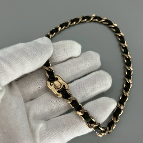 CHANEL (シャネル) ヴィンテージ ココマーク ターンロック レザー ネックレス チョーカー