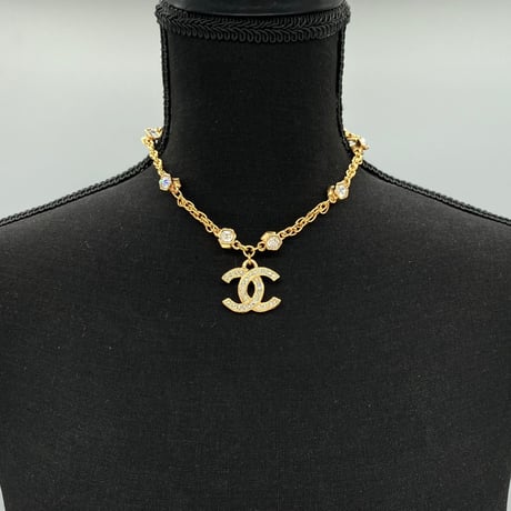 CHANEL (シャネル) ヴィンテージ ラインストーン ココマーク ネックレス