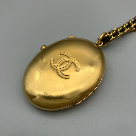 CHANEL (シャネル) ヴィンテージ ロケットペンダント ココマーク レザーチェーン ネックレス
