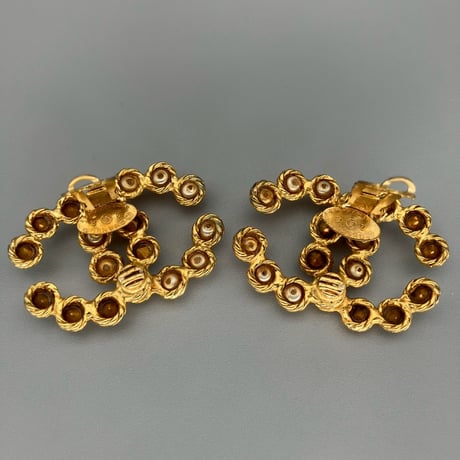 CHANEL (シャネル) ヴィンテージ デカココ ココマーク ラインストーン パール イヤリング