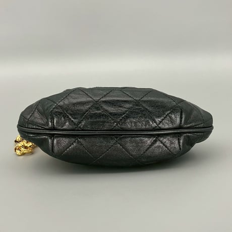 CHANEL (シャネル) ヴィンテージ ラムスキン がま口 ココマーク フリンジ ウエストバッグ