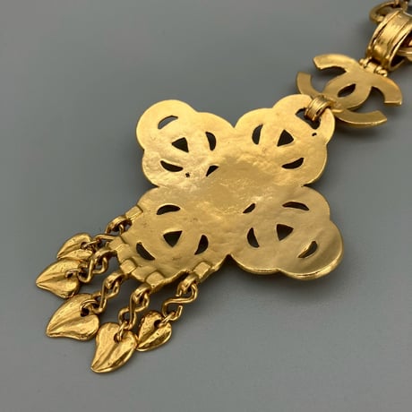 CHANEL (シャネル) ヴィンテージ ホワイトストーン ココマーク フリンジ ロングチェーン ネックレス
