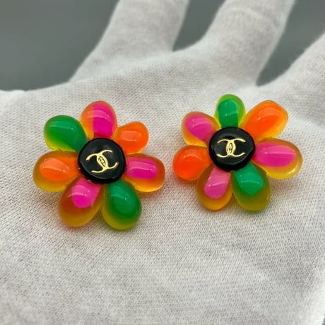 CHANEL (シャネル) ヴィンテージ フラワー ココマーク マルチカラー イヤリング