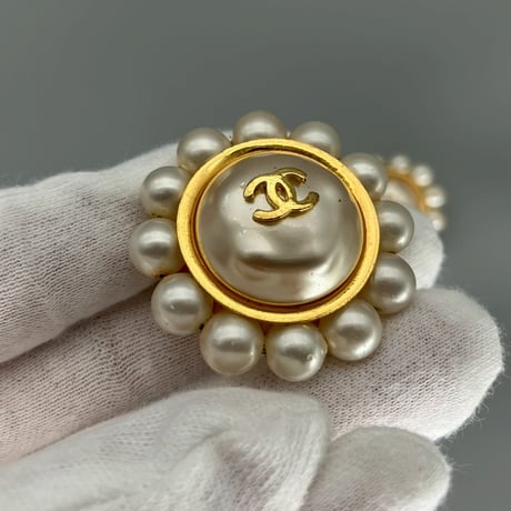 CHANEL (シャネル) ヴィンテージ ココマーク パール ラウンド イヤリング