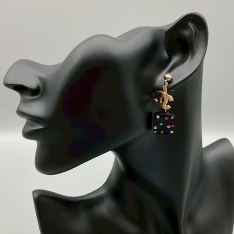CHANEL (シャネル) ヴィンテージ ココマーク ラインストーン ミラー ピアス