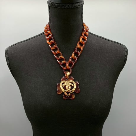CHANEL (シャネル) ヴィンテージ べっ甲 クローバー ココマーク ハート ネックレス