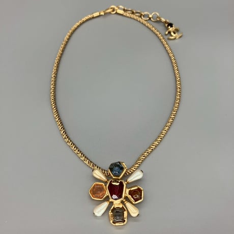 CHANEL (シャネル) ヴィンテージ カラーストーン グリポア パール ココマーク ネックレス