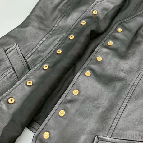 CHANEL (シャネル) ヴィンテージ ラムスキン レザー ロゴボタン ベスト
